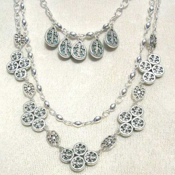 NEW Premier Designs Switch it Up Necklace- multistrand silver & turquoise 8 in 1 - Picture 3 of 7